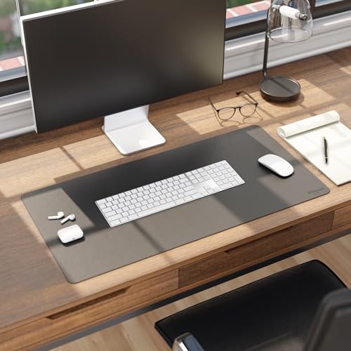 Smead Vegan Leather Desk Pad Mat, Office Desk Mat, Medium, Charcoal Gray | Waterproof desk pad protector, writing mat and desk blotter. Non-slip suede grips under a keyboard, mouse and notepad. - color: Charcoal Gray, size: 15.7" x 31.5"
