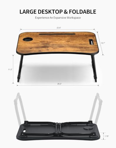 ZEAPTAC Foldable Lap Desk, Bed Desk, Bed Table & Laptop Stand w/Cup Holder - color: Rustic Brown