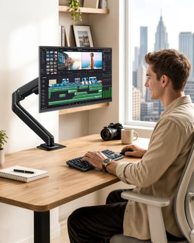 Single Monitor Arm for 17-32 Inch Screens, Full Motion Desk Mount | Ultrawide Monitor Stand Holds up to 19.8 lbs,for 75/100mm VESA Mount with Clamp and Grommet Base, for Home Office Gaming - style: Single Monitor Arm