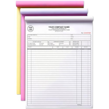 Custom Invoice Book with Logo 50 Set Personalized Receipt Books Customized Invoices for Small Business 3 - Parts Carbonless Duplicate Invoice Forms NCR Books - size: 8.5" x 11", style: 3-part invoice