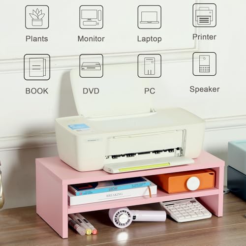 DS502P TEAMIX 20 inch Pink Monitor Riser Stand - 2 Tiers, Wood Desktop Bookshelf - color: Pink, size: 20 x 9.5 x 6.7 inches