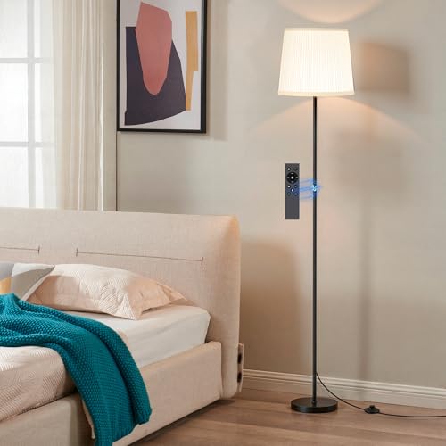 Dimmable Floor Lamp with Pleated Shade for Living Room | Dimmable LED Standing Lamp with Remote & Foot Switch, Modern Floor Reading Light for Bedroom Office Corner - color: Pleated (Remote)