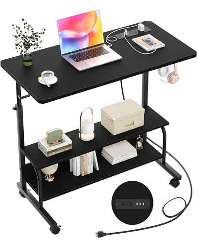 Armocity 32" Rolling Standing Desk with Charging Station for Couch Bed - color: Black, size: 32''