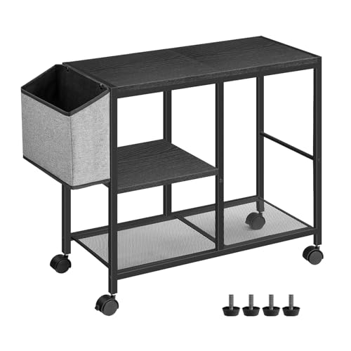 MAHANCRIS Printer Stand with Storage Bag, 3-Tier Mobile Under Desk Printer Cart with Wheels, Wooden Rolling Printer Table, Organizer Shelf for Study, Office, Living Room, Black PTHB2201 - color: Black