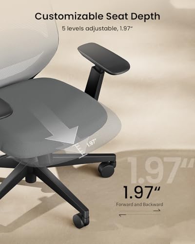 ProtoArc EC200 Ergonomic Office Chair with Adjustable Seat Depth, Grey | Lumbar Support, High-Back, Mesh Desk Chair, Home Office 8+ Long Hours Sitting, For Remote Workers & Programmers - color: Grey