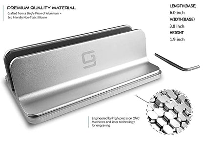 Vertical Laptop Stand for Desk [Adjustable] Sturdy Aluminum Dock Fits All Laptops (up to 20.3 inches) Space Saving, Modern Compact Holder, Compatible with MacBook Pro/Air, Surface, HP, Dell (Silver) - color: Sliver