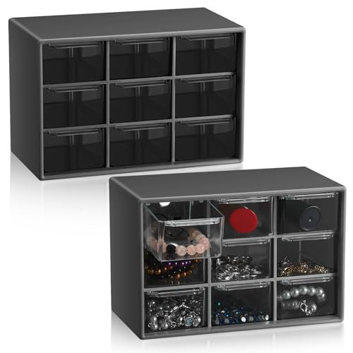 Wenqik 2 Pcs Mini Storage Drawers with 9 Clear Drawers,Black - color: Black