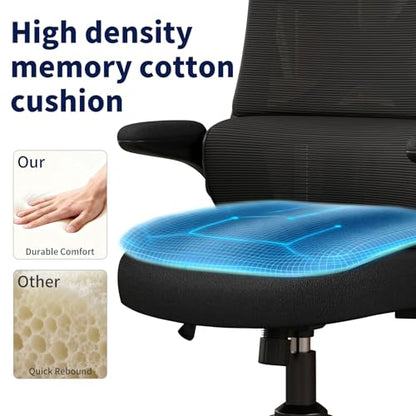 Ergonomic Office Chair - Desk Chair with Adjustable Headrest Lumbar Support Computer Chair - Mesh Comfy Chair with Flip-up Armrests - Gaming Chairs for Adults Home Office (Black+Black) - color: Black+black