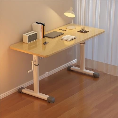 Manual Crank Standing Desk, Height Adjustable Sit-Stand Study Table for Home Office, Hand Lifting Tabletop Writing Desk, Sturdy Frame (Natural 31.5 * 23.6in)