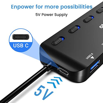 USB 3.0 Hub, atolla 7-Port USB Hub Splitter with Individual On/Off Switches and Lights, 3.28Ft Extended Cable, Suitable for Laptop, PC, MacBook, Keyboard, Mouse, Flash Drives ﻿ - size: 60 cm