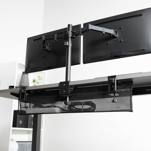 VIVO No Drill Clamp-on 36 inch Mesh Net Under Desk Cable Management Wire Organizer, Adjustable Home Office Standing Desk Cord Storage Sleeve, Black, DESK-AC36MH (Pack of 10) - size: 36" (Pack of 10)