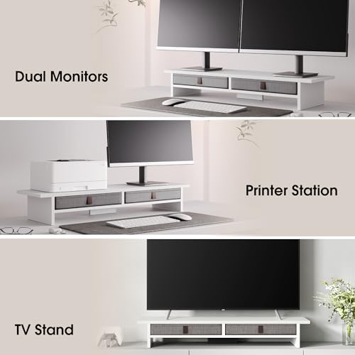 Fenge 35 Inch Monitor Stand with Drawer Storage, Computer Riser for Desk - color: White