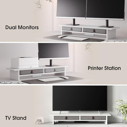 Fenge 35 Inch Monitor Stand with Drawer Storage, Computer Riser for Desk - color: White