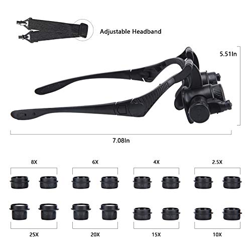Magnifying Glasses with LED Light, LXIANGN Jeweler Loupe Watch Repair Magnifier with 8 Interchangeable Lens-2.5X 4X 6X 8X 10x 15x 20x 25x for Close Work,Not for Reading - color: 2.5x/4x/6x/8x/10x/15x/20x/25x