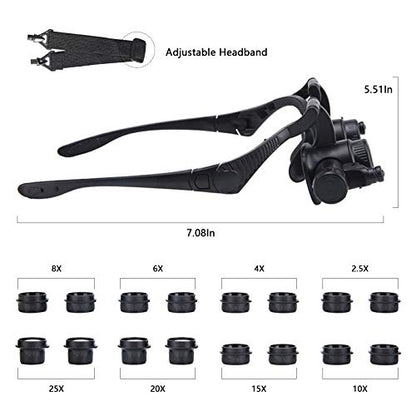 Magnifying Glasses with LED Light, LXIANGN Jeweler Loupe Watch Repair Magnifier with 8 Interchangeable Lens-2.5X 4X 6X 8X 10x 15x 20x 25x for Close Work,Not for Reading - color: 2.5x/4x/6x/8x/10x/15x/20x/25x
