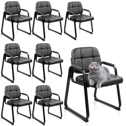 CLATINA Waiting Room Guest Chair, Leather Stationary Office Reception Chairs No Wheel, Comfy Padded Arms and Seld Base, for Conference Room Lobby Home Computer Desk Bedroom Elderly, Black 8 Pack - color: Inky, size: 8 Pack
