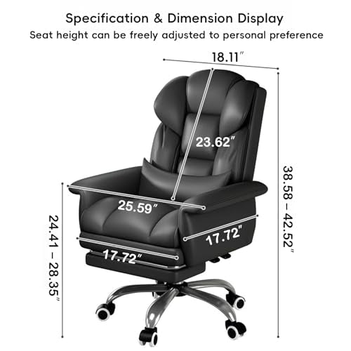 Office Chair with Foot Rest, Ergonomic Executive Office Chair with Foot Rest & Arms - 140° Full Recline, 360° Silent Swivel, Comfy High Back Design for Home & Office Work, Black