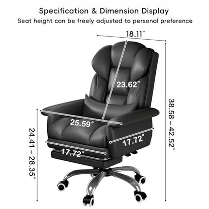 Office Chair with Foot Rest, Ergonomic Executive Office Chair with Foot Rest & Arms - 140° Full Recline, 360° Silent Swivel, Comfy High Back Design for Home & Office Work, Black