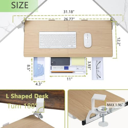 ETHU Corner Keyboard Tray Under Desk with Metal Rail, 26.8x11.8", Oak - color: Oak