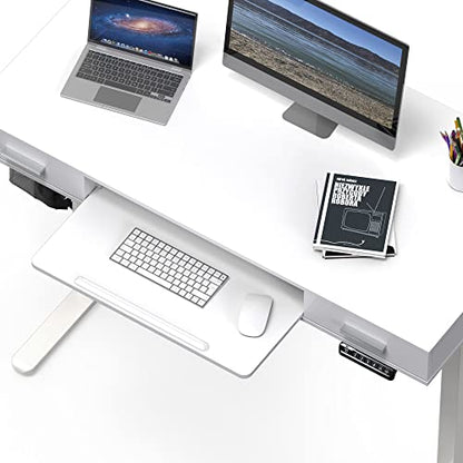 SHW 48-Inch Electric Height Adjustable Desk w/Keyboard Tray, White | w/ 2 Drawers | Memory Presets and Cable Management | Hanging Hooks - color: White