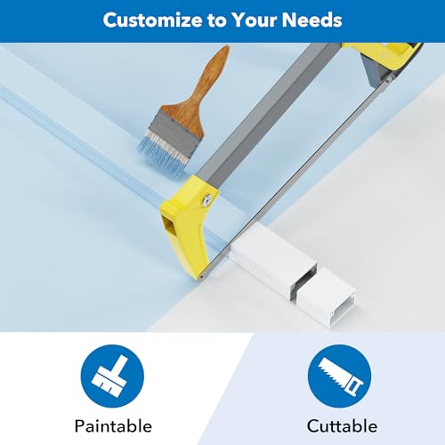 Mount-It! 157in Cord Hider Kit – Paintable Cable Raceway for TV Cables, Wires, and Power Cords, Wire Cover & Cable Concealer, Fire-Retardant Design, Incl. Corners & Connectors, Fits 2-3 Cables – White