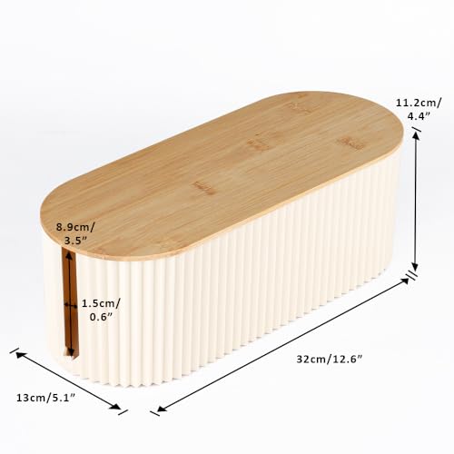 Cable Management Box with Solid Bamboo Cover, 12.6x5.4x4.4 inches, Beige