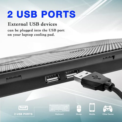 Laptop Cooling Pad, Coolertek Portable Slim Quiet Laptop Notebook Cooler Cooling Pad Stand with 2 Blue LED Fans, USB Powered, Adjustable Angled, Fits 11-14 Inch Laptop