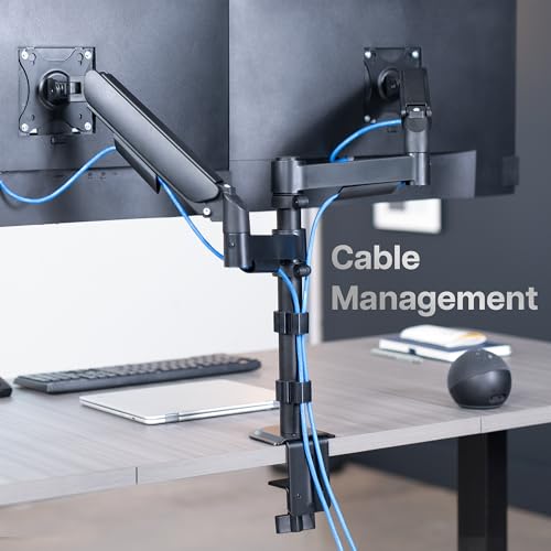 VIVO 17 to 32 inch Dual Mechanical Monitor Mount, 2 Tension Spring Arms, Adjustable Swivel, Rotation, Heavy Duty VESA Desk Stand with C-clamp, Grommet, Max VESA 100x100, Black, STAND-V002K - color: Black, size: Dual Mount