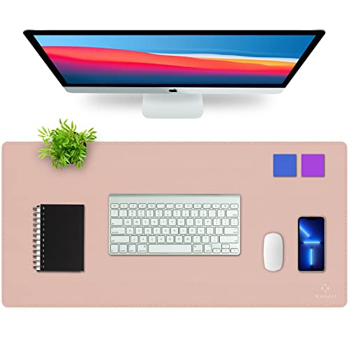 K KNODEL Large Sewing Leather Desk Mat, Desk Pad (Pink, 35.4" x 17") - color: Pink/Silver, size: 35.4" x 17"