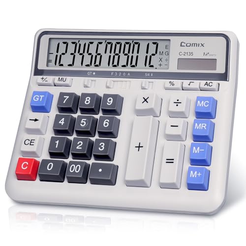 Comix Desktop Calculator, 12 Digits Large Button Desk Calculator, White