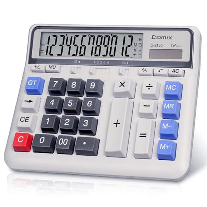 Comix Desktop Calculator, 12 Digits Large Button Desk Calculator, White