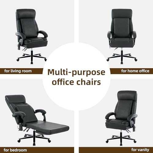 Executive Office Chair with Footrest, Ergonomic Computer Desk Chairs,Mid-Tall Back Leather Office Chair,Lumbar Support Swivel Chair with Rocking Function,Black - color: Black