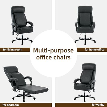 Executive Office Chair with Footrest, Ergonomic Computer Desk Chairs,Mid-Tall Back Leather Office Chair,Lumbar Support Swivel Chair with Rocking Function,Black - color: Black