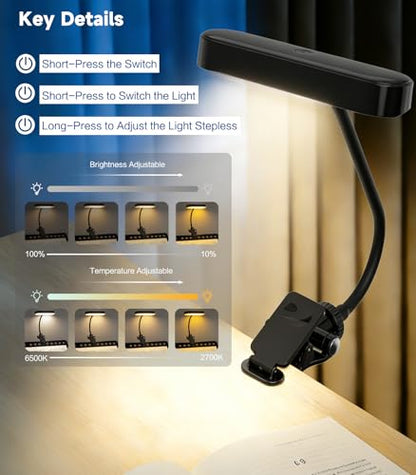 Jasput Clip-On Rechargeable Book Light for Reading in Bed