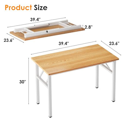 Need Small Folding Computer Desk, 39.4 Inch Writing Table, Teak & White - color: Teak & White, size: 39.4 inches