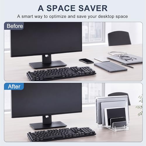 Chunful Adjustable Vertical Laptop Stand for Desk, Acrylic 5 Slot Laptop Holder Desktop, Invisible Desktop Notebook Dock for Notebook Computer, All Gaming Laptops up to 17'' - color: Clear, style: 5 Slot
