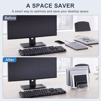 Chunful Adjustable Vertical Laptop Stand for Desk, Acrylic 5 Slot Laptop Holder Desktop, Invisible Desktop Notebook Dock for Notebook Computer, All Gaming Laptops up to 17'' - color: Clear, style: 5 Slot