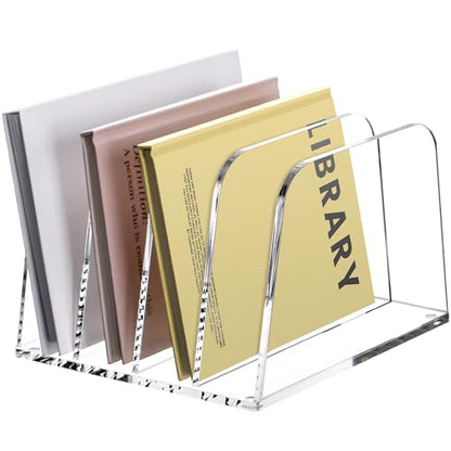 YUXUN Acrylic Desk File Organizer, 4-Section Upright Magazine Holder - size: 4-Section