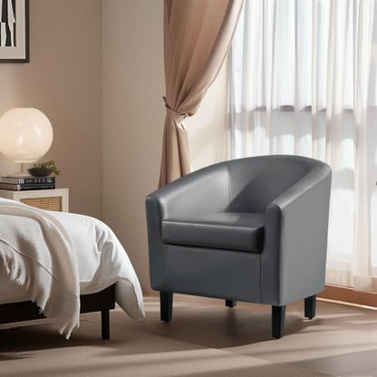 Yaheetech Accent Chairs, Faux Leather Barrel Armchairs, Gray - color: Grey, size: 25.5"D x 27.5"W x 28"H