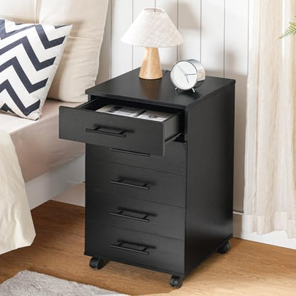 HOOBRO 5-Drawer File Cabinet, Office Cabinet with Drawers, Wooden Storage Cabinet with Wheels for Makeup, Home Office, Study, Easy Assembly, Black BK05WJ01 - color: Black
