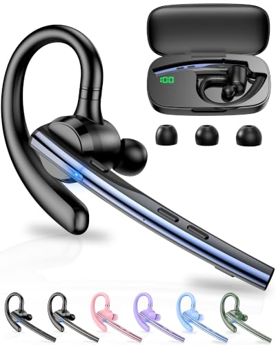New Bee Bluetooth Headset V5.1 72H Talk Time Dual Mic with Mute Button for Business, Wireless Hand-Free Bluetooth Earpiece with 500mAh Charging Case for Cell Phone Calls Trucker Driver Laptop - color: Blue