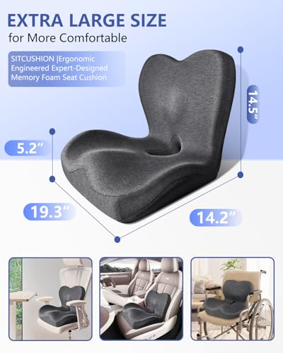 Seat Cushion with Back Support,Lumbar Support Pillow for Office Chair,X Large Memory Foam Chair Cushions for Sciatica Tailbone Pain Relief Coccyx Pad for Wheelchair, Car, Home, Office, Desk