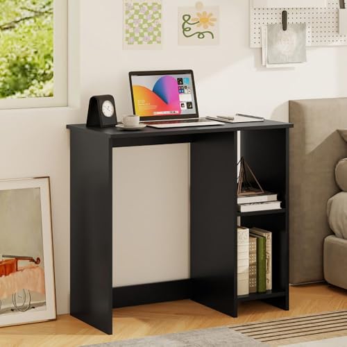 Modern Simple Small Space Home Office Desk 31.5in Engineered Wood Sturdy 290lb Load 2-Tier Storage Black - color: Black