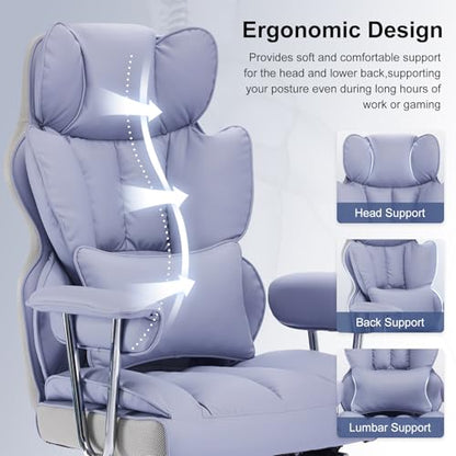 Efomao Executive Office Chair for Heavy People, High Back Computer Chair with Foot Rest, Height Adjustable PU Leather Office Chair,Big and Tall Office Chair (Purple) - color: Purple