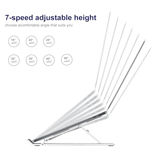 Ergonomic and Foldable Laptop Stand for Desk, Adjustable Riser, Fits All Laptops and Notebooks up to 17,Ultra-Thin,Ventilated Cooling,ABS+Silicone,Silver. - color: Silver