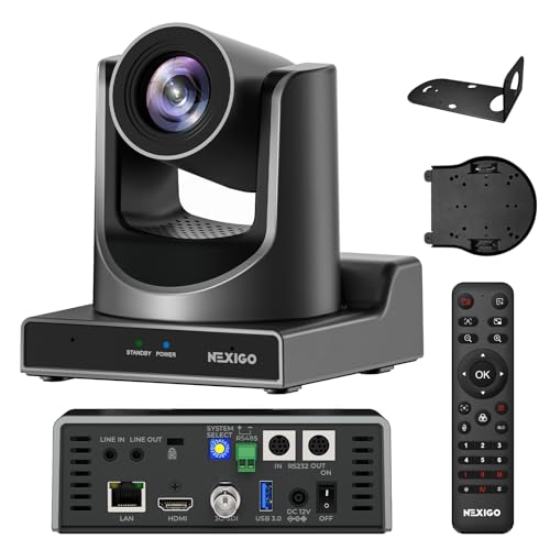 NexiGo PTZ Camera 20X Optical Zoom with PoE HDMI/3G-SDI/USB/LAN IP Streaming Outputs, Auto AI Tracking for Video Conferencing Live Streaming Meeting Church Services Worship Skype Zoom Teams OBS - color: Black