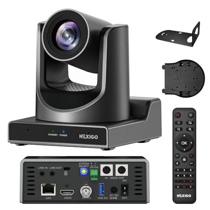 NexiGo PTZ Camera 20X Optical Zoom with PoE HDMI/3G-SDI/USB/LAN IP Streaming Outputs, Auto AI Tracking for Video Conferencing Live Streaming Meeting Church Services Worship Skype Zoom Teams OBS - color: Black