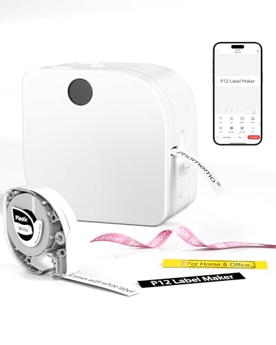 Phomemo Label Maker Machine with Tape, P12 Small Bluetooth Label Maker | Multiple Templates Thermal Transfer Ribbon Printer Machine for Home, School, Classroom, Gift Wrapping, Office, Teacher, White - color: White, size: 1 Printer+1 Label Tape