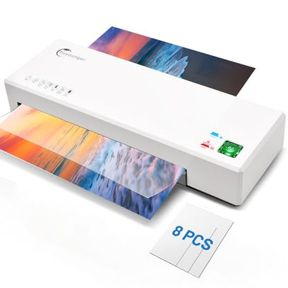 Buyounger 9 Inch Thermal & Cold Laminator Machine, Compact with 8 Sheets - color: Pure White
