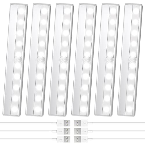 6 Pack Motion Sensor Closet Lights, 10 LED Stick-on Anywhere Magnetic Portable Wireless LED Under Cabinet Lights, Rechargeable Battery Night Light Bar for Closet Kitchen Hallway Stair - size: 6 Pack
